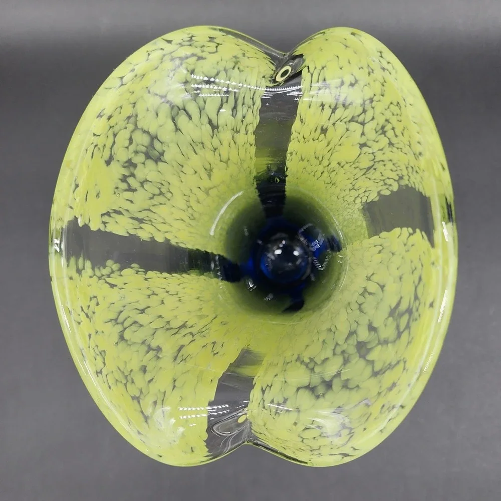 Vintage Yellow Blue Art Glass Tulip Vase Hand Blown MCM Retro Decor Gift